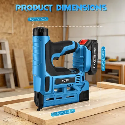 Obrázek produktu pro Aku hřebíkovačka/svorkař 18 gauge – 2-in-1 – Bezdrátové zařízení pro rámování a nábytek – Obsahuje 2x2,0Ah baterie a 1000 hřebíků/svorek – Modrá barva