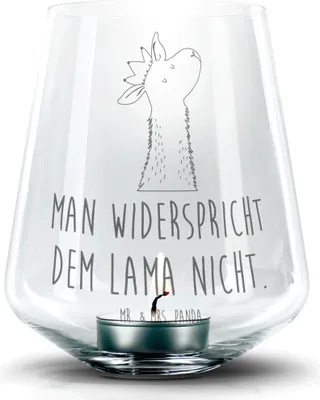 Produktbild von Mr. & Mrs. Panda Laterne Lamakopf König - Transparent - Geschenk, Lama, Glas Windlicht, Teelichthalter, Kerzenhalter, Lamas, Freundin, Abitur, gravur, Mama