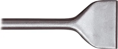 A close-up, studio shot of a metal chisel.