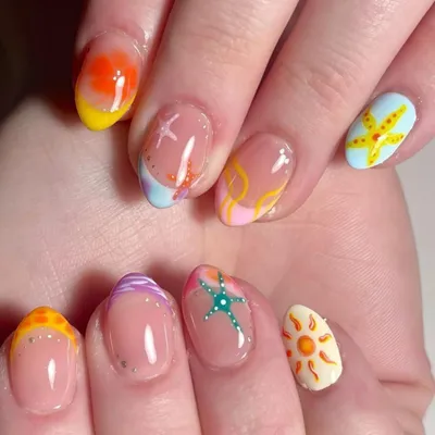 Produktbild von Press-on Nägel French Design Sommer Tropenfarben Set mit Nagelfeile