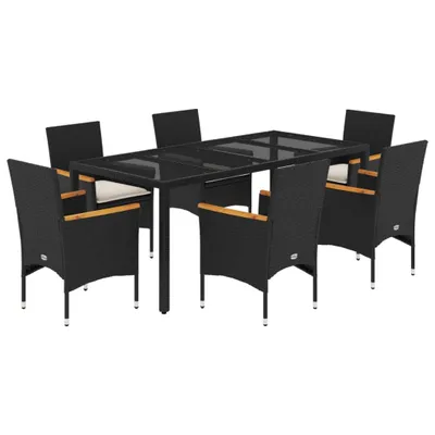 Produktbild von vidaXL 7-tlg. Garten-Essgruppe mit Kissen Schwarz Poly Rattan Glas