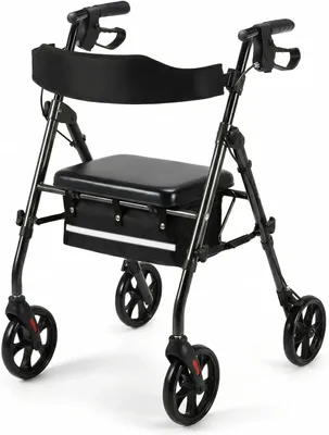 Produktbild von Faltbarer Rollator - Gehhilfe für Senioren - Ultraleichtes Aluminium - 20 cm Gelände-Räder - 8-fach höhenverstellbare Griffe - Schwarz