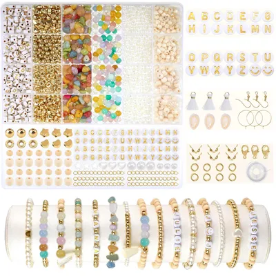 Produktbild von Edelstein- und Holzperlen-Set - Zum Auffädeln von Schmuck - DIY-Set für Armbänder Halsketten und Ohrringe - Bunt