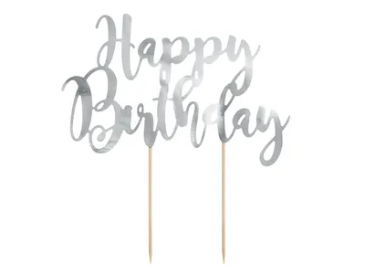 Produktbild von Topper na tort Happy Birthday srebrny 22,5cm