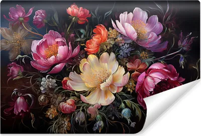 Produktbild von Muralo Vlies Fototapete bunte BLUMEN Pfingstrosen Blätter Pflanzen Natur Vintage für Wohnzimmer Br. 152.5cm x Hö. 104cm