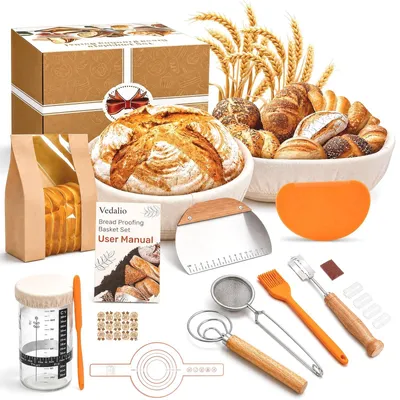 Productafbeelding van Rijsmand voor brood met deegschraper en zuurdeegborstel - 30 x 20 cm