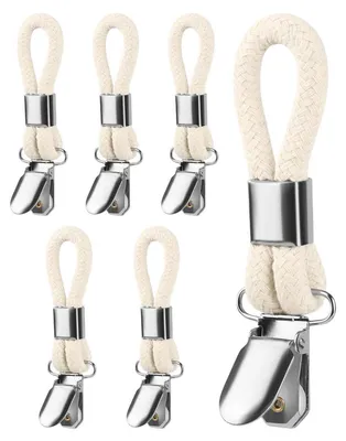 Immagine prodotto di Ganci per asciugamani, confezione da 6 pezzi, corda in cotone, clip in metallo, senza necessità di cucire, ideali per cucina, bagno e armadi