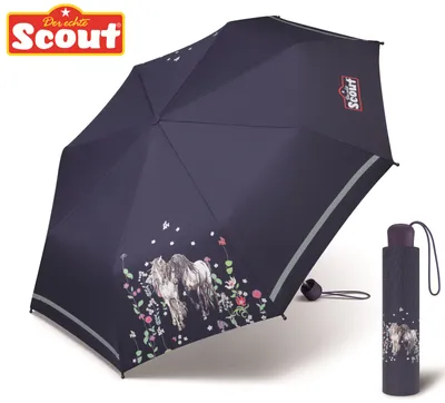 Produktbild von Scout Girls Kinder Regenschirm Taschenschirm Reflektionsstreifen Flower Horses