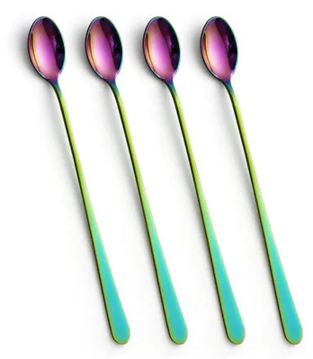 Obrázok produktu pre Sada 4 lyžičiek na kávu Latte, z nehrdzavejúcej ocele, dĺžka 22 cm, s dlhou rukoväťou, vhodné na miešanie kávy, dezertov, koktailov, zmrzliny a nápojov ako jeľadový čaj