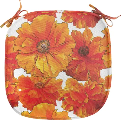 Produktbild von ABAKUHAUS Orange Polster für Esszimmerstühle, Antike Bohemian Poppies, Dekoratives wasserfestes Kissen mit Riemen für Küchensitze, 40 cm x 40 cm, Burnt Orange Weiß