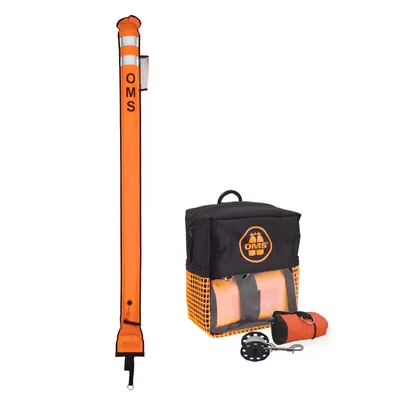 Produktbild von OMS Safety Set 6.0 - 180cm Slim Signalboje Hybrid, Reel und Netztasche, Farbe:orange