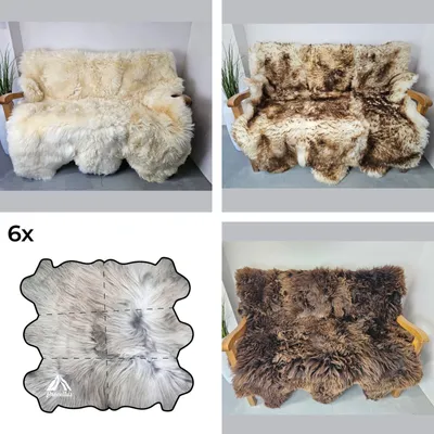 Produktbild von Sechs 6x Schaffelle vernäht Schaffell Teppich Lammfell Decke Farbe: Natur Braun