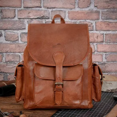 Produktbild von Belveder Rucksack aus Echt-Leder Kurierrucksack Fahrradrucksack Trekkingrucksack Damen Herren Leder-Rucksack Braun  B-BP1G