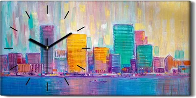 Produktbild von Wanduhr Bürouhr Leinwand Bild Geräuschlos 60x30 Landschaft Architektur Stadt - schwarze Hände