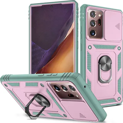 Produktbild von Galaxy Note 20 Ultra Hülle, Schiebe Kamera Schutz Robust Stoßfest Schutzhülle mit Ringhalterung Ständer Kartenhalter für Samsung Galaxy Note 20 Ultra 5G Pink