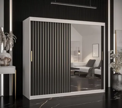 Produktbild von Kleiderschrank mit Spiegel RADKIN 2 – Breite 200 cm, weiß / schwarz