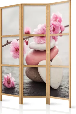 Produktbild von Paravent Blumen Blätter 135x171 cm - 3-teilig - einseitig - eleganter Sichtschutz - Raumteiler - Trennwand - Raumtrenner - Holz - Design Motiv - Deko - Japan b-B-0166-z-b
