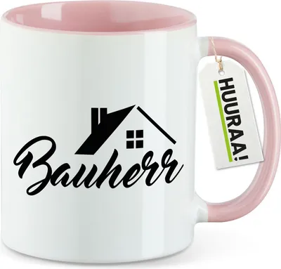 Produktbild von Huuraa Kaffeetasse Bauherr 330ml Rosa Keramik Kaffeebecher Geschenkidee