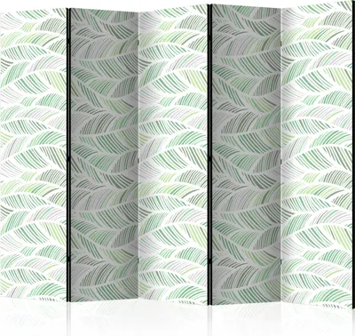 Produktbild von 5-teiliger Doppelseitiger Vlies Paravent - Green Waves II 225x172 cm Blätter f-C-0273-z-c