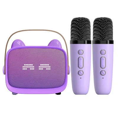 Produktbild von Mini Karaoke Maschine Kinder mit 2 Funkmikrofonen, Bluetooth Lautsprecher, Tragbare KTV Box mit RGB Licht, Kinder Geschenk Geburtstag Weihnachten
