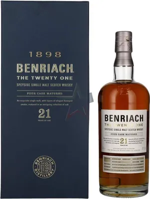 Obrázok produktu pre BenRiach 21 Years Old, single malt škótska whisky, zrelej v štyroch suda, 46,0 %, 0,70 litra