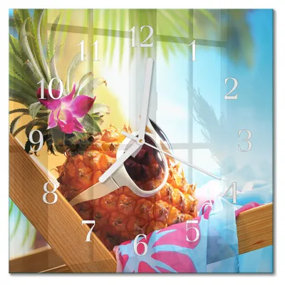 Produktbild von Tulup Glasuhr Wanduhr Küchenuhr Echt-Glas 30x30 cm Modern Dekorativ Geräuschlos Weiße Zeiger - Ananas