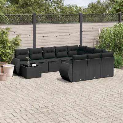 Produktbild von 11-tlg. Garten-Sofagarnitur mit Kissen Schwarz Poly Rattan 3221924