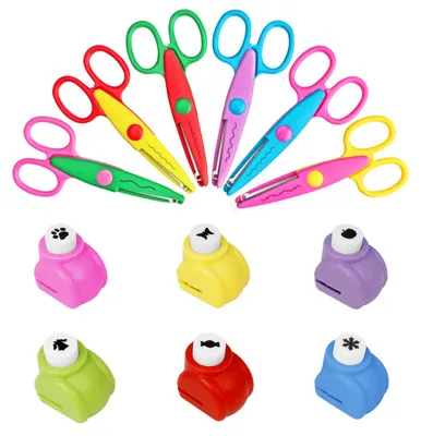 Produktbild von Asdirne Set mit Kinderscheren, Zackenschere für Kinder, eine Vielzahl von lustigen Motiven, enthält 6 Zickzack-Scheren für Kinder und 6 Papier-Ausstechformen