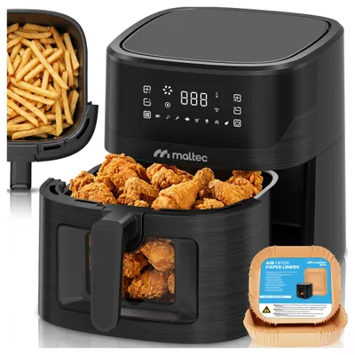 Obrázok produktu pre Fritéza na horúci vzduch AirFryer 1800 W, 7 l, MalTec, bez tuku, s priehľadným okienkom, kompaktná fritéza, LED, 8 programov, čierna