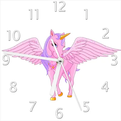 Produktbild von Wallario Design Wanduhr Rosa Einhorn mit großen Flügeln aus Echtglas, Größe 20 x 20 cm