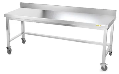 Zdjęcie produktu dla Stół roboczy ze stali nierdzewnej, podstawa 1800 x 500 mm, z obudową i wzmocnieniem, na kółkach, seria PREMIUM - GOLDINOX