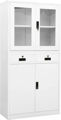 Obrázok produktu pre Kancelárska skriňa biela 90x40x180 cm oceľ a tvrdené sklo