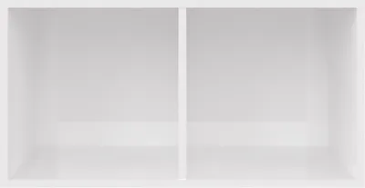 An empty white storage unit divided into two sections.
