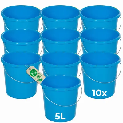 Produktbild von Novaliv 10 Stück Eimer 5L Blau mit Maßeinteilung - Putzeimer 5 Liter ⌀ 22,5 cm Praktischer Allrounder mit Skala für Haushalt & Garten ideal als Haushaltseimer, Wassereimer, Wischeimer, Bucket