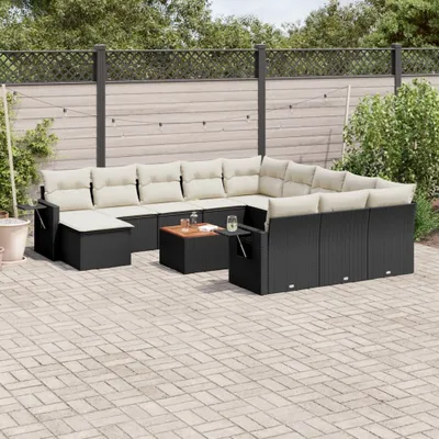 Produktbild von 13-tlg. Garten-Sofagarnitur mit Kissen Schwarz Poly Rattan 3224866