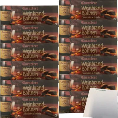 Produktbild von Caractere Weinbrandbohnen Zartbitterschokolade gefüllt mit Weinbrandt VPE (12x200g Packung) + usy Block