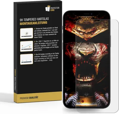A product box and a phone screen protector are shown.