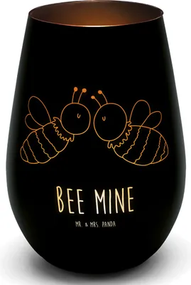 Produktbild von Mr. & Mrs. Panda Outdoor Windlicht Biene Liebe - Schwarz - Geschenk, teelichtglas, kerzenhalter für teelichter, Laterne, Glas, Teelichthalter