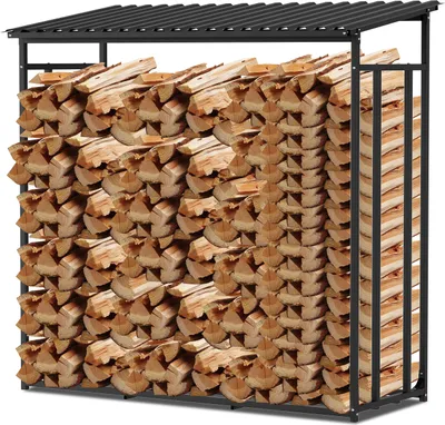 Produktbild von Vigevee Kaminholzregal 185 x 70 x 185 cm mit Dach und Abdeckplane, Metall Brennholzregal für Garten und Terrasse