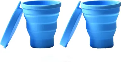 Zdjęcie produktu dla CHPN - Składany kubek - Kubek podróżny z pokrywką - Kubek survivalowy - Kubek kempingowy - 2 sztuki - Silikon - Niebieski - Składany - 110 ml - Składany kubek