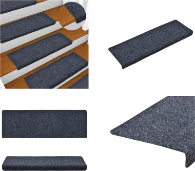 Image de vidaXL Tapis d'escalier 15 pcs. Tapis aiguilleté 65x21x4 cm Bleu - Tapis de marche - Tapis d'escalier - Tapis de marche d'escalier