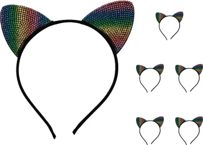 Produktbild von Katzenohren Haarreif "Rainbow" Bunt | 5er Set