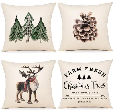 Immagine prodotto di Omgoods - Set di 4 federe natalizie, 45 x 45 cm, per decorazioni