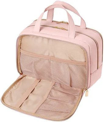 Produktbild von Unyqoos® Große Kulturtasche für Damen – rosé, 30×16×21 cm, 310 g, wasserabweisendes Polyester, 3 mm Polsterung, PEVA-Feuchtfach & Aufhängung