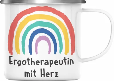 Produktbild von Trendation - Ergotherapeutin mit Herz Emaille Tasse Geschenk mit Spruch Emaille Emaille Tasse Zubehör Dankeschön (Silber)