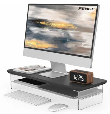 Zdjęcie produktu dla Stojak na monitor, akryl i metal, czarny, 60 cm