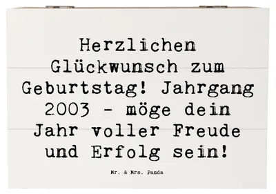Produktbild von Mr. & Mrs. Panda Truhe Spruch 2003 Geburtstag 22 x 15 cm - Weiß - Geschenk, Alter, fotobox, Happy Birthday, Geschenkideen, geschenkkiste, neues Lebensjahr, Geburtsjahr