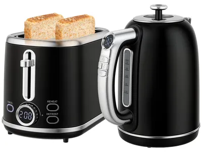 Image de Ensemble bouilloire et grille-pain, bouilloire en acier inoxydable 1,7 L et 2200 W et grille-pain š€ 2 tranches, noir