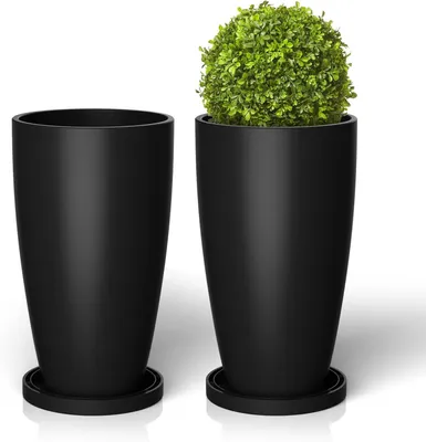 Produktbild von Plantenbakken – Hohe Blumentöpfe – Set aus 2 – Wetterbeständig – Schwarz – 30x30x53 cm