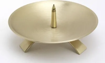 Produktbild von Kerzenleuchter Dreifuß Gold gebürstet großem Dorn Ø 13 cm, ideal für Taufkerzen, Kommunionkerzen